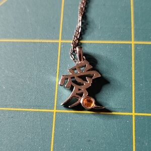 Silver Pendant Love Necklace with Orange Gemstone